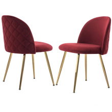 Modern fancy curved backrest red velvet dining chair without arms gold stainless steel frame
